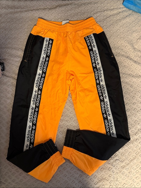 adidas Pants - adidas  Orange and Black Joggers with Branded Side Tape